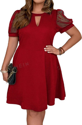C4D Women Fit and Flare Maroon Midi/Calf Length Dress