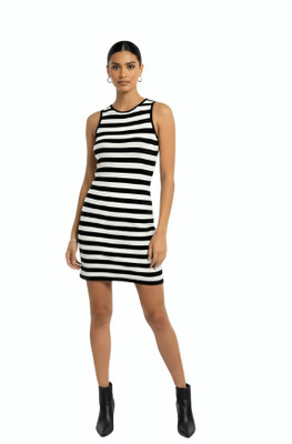 NIOMI Women High Low Black Above Knee/Mid Thigh Length Dress