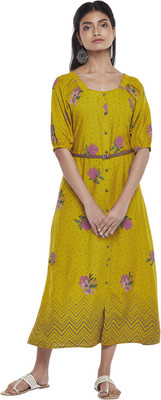 Akkriti by Pantaloons Women A-line Yellow Midi/Calf Length Dress
