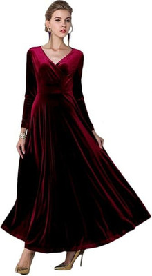 WestCHIC Women A-line Maroon Maxi/Full Length Dress