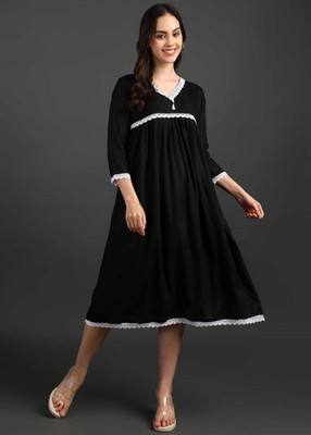 laveeza Women Maxi Black Knee Length Dress
