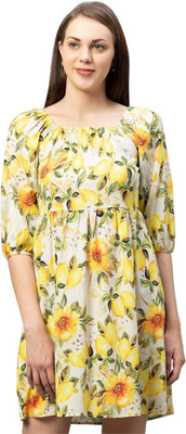 Globus Women Fit and Flare Yellow Above Knee/Mid Thigh Length Dress