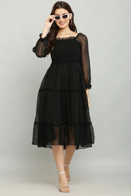 Nazimpex Women A-line Black Midi/Calf Length Dress