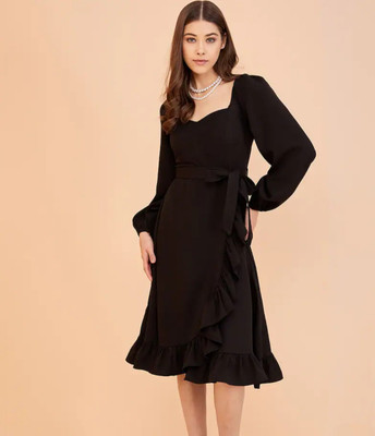 ishaanvi fashion Women Layered Black Knee Length Dress
