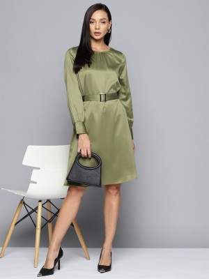 CHEMISTRY Women A-line Dark Green Dress