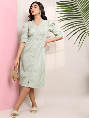 Tokyo Talkies Women Shirt Green Midi/Calf Length Dress