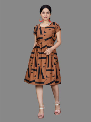 HOUSE OFF COMMON Women Fit and Flare Multicolor Below Knee Dress