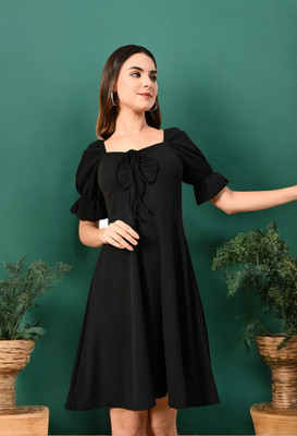 PATER Women A-line Black Knee Length Dress