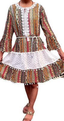 ruhi international Women Ethnic Dress Multicolor Knee Length Dress