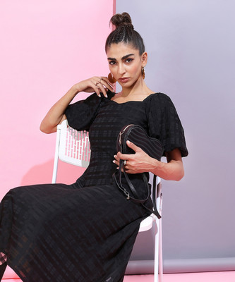 Tokyo Talkies Women A-line Black Midi/Calf Length Dress