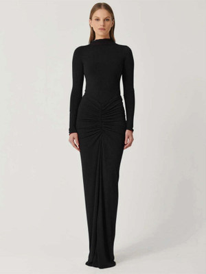 OUTZIDR Women Bodycon Black Maxi/Full Length Dress