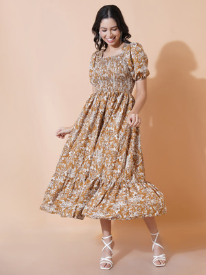 ZWERLON Women A-line Multicolor Below Knee Dress