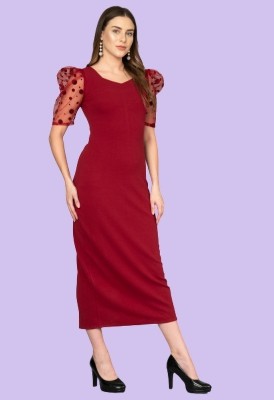 IUGA Women Bodycon Maroon Dress