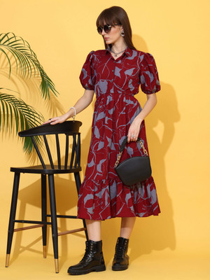 Sheetal Associates Women Fit and Flare Maroon Below Knee Dress