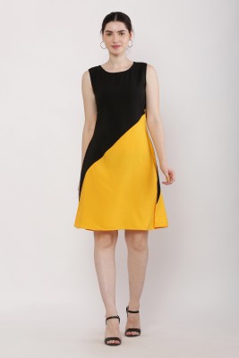 FASHION TOP Women A-line Black, Yellow Dress