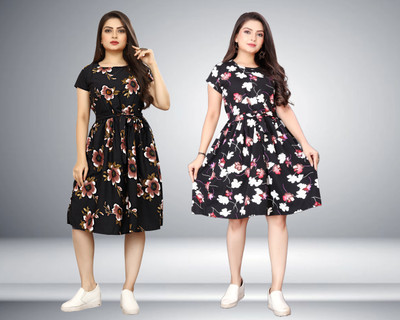 HouseOfCommon Women A-line Black, Black Knee Length Dress