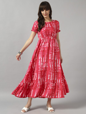 Femvy Women Printed Ethnic Dress Kurta(Pink)