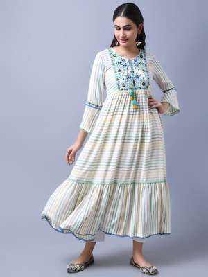 ANOUK Women Ethnic Dress White Midi/Calf Length Dress