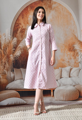 DECKEDUP Women Shirt Pink Midi/Calf Length Dress