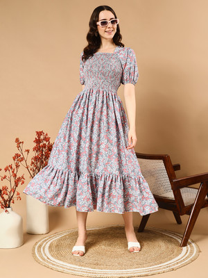 Deklook Women A-line Light Blue Midi/Calf Length Dress