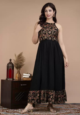 Jai Kurties Women Maxi Black Full Length Dress