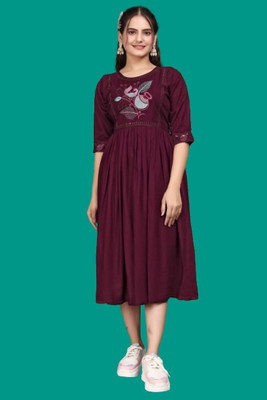 HouseOfCommon Women Fit and Flare Multicolor Midi/Calf Length Dress