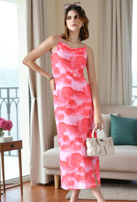 HouseOfCommon Women A-line Red, Pink Midi/Calf Length Dress