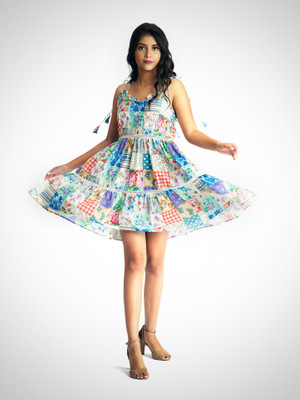 Sabhekar Women Fit and Flare Multicolor Mini/Short Dress