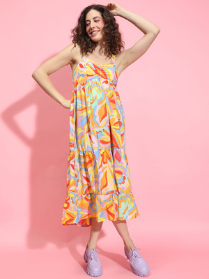 OXOLLOXO Women A-line Multicolor Midi/Calf Length Dress