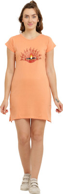 HouseOfCommon Women T Shirt Orange Above Knee/Mid Thigh Length Dress
