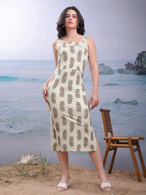 PURVAJA Women Bodycon White Knee Length Dress