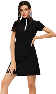 Tagve Women A-line Black Above Knee/Mid Thigh Length Dress