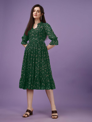 Fashion2wear Women A-line Multicolor Midi/Calf Length Dress