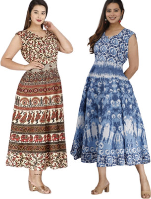 touchpix Women Fit and Flare Multicolor Maxi/Full Length Dress