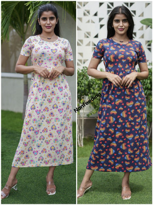 Lara Women A-line Multicolor Ankle Length Dress