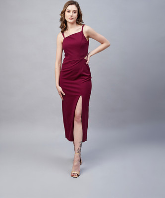 Marie Claire Women Bodycon Maroon Midi/Calf Length Dress