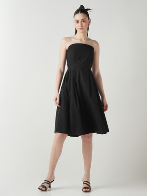 BEWAKOOF Women A-line Black Knee Length Dress