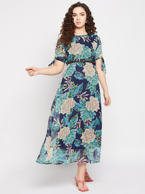 FashFun Women Fit and Flare Multicolor Maxi/Full Length Dress