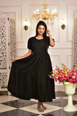 AANAYA S FASHION Women Tiered Black Maxi/Full Length Dress