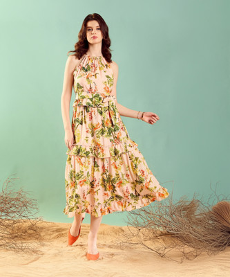 KASSUALLY Women A-line Orange Midi/Calf Length Dress