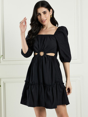 DRAPE AND DAZZLE Women Fit and Flare Black Mini/Short Dress