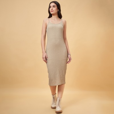 PEOPLE Women Fit and Flare Beige Dress