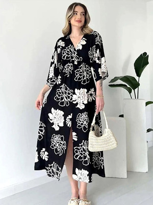 RAQUIV Women Fit and Flare Black Ankle Length Dress