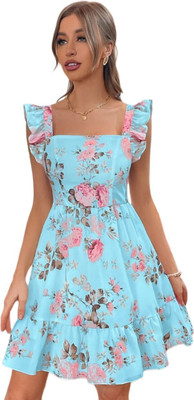 buggies Women A-line Blue Knee Length Dress