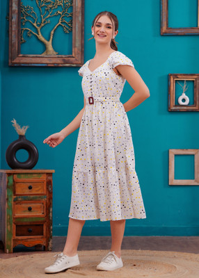 Oh Mi Dios Women A-line White Midi/Calf Length Dress