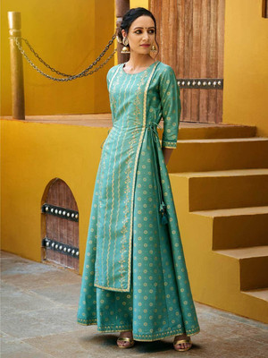 Janasya Women Fit and Flare Light Green Midi/Calf Length Dress
