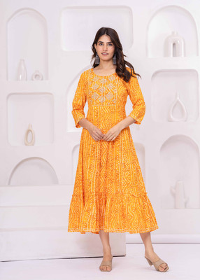 AKSHUNA Women Maxi Yellow Midi/Calf Length Dress