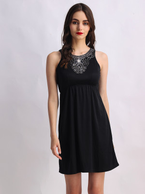 Finian Women Fit and Flare Black Above Knee/Mid Thigh Length Dress