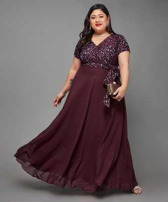 Miss Chase Women Fit and Flare Maroon Maxi/Full Length Dress