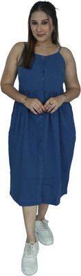 Printique Women A-line Blue Midi/Calf Length Dress